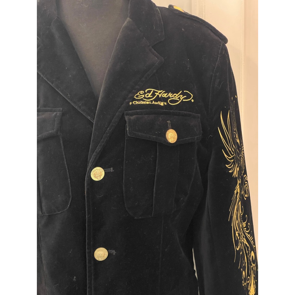 Ed Hardy by Christian Audigier NYC Skull Eagle Embroidered Jacket Size S - Picture 3 of 10